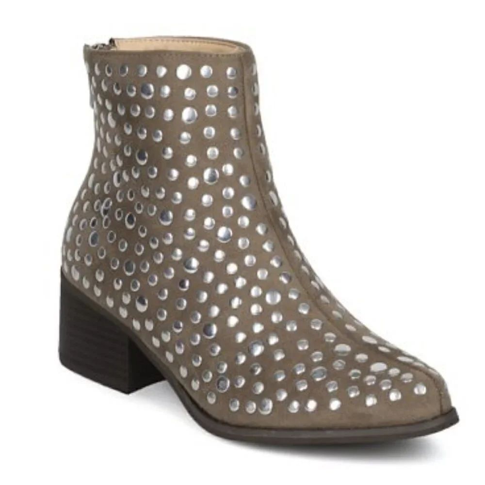 Mackin J Khaki Silver Studded Booties Size 7
